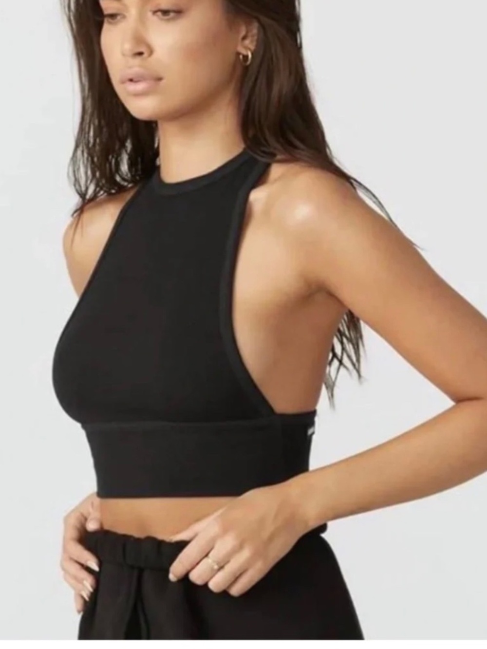Joah Brown Longline Tank High Neck Rib Racerback Black Size S/M